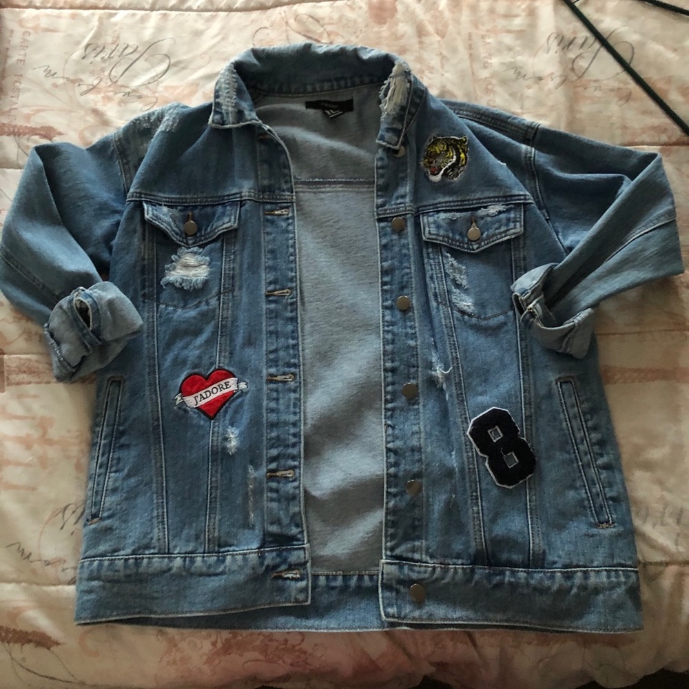 Oversized Distressed Patchwork Jean Jacket - image 1